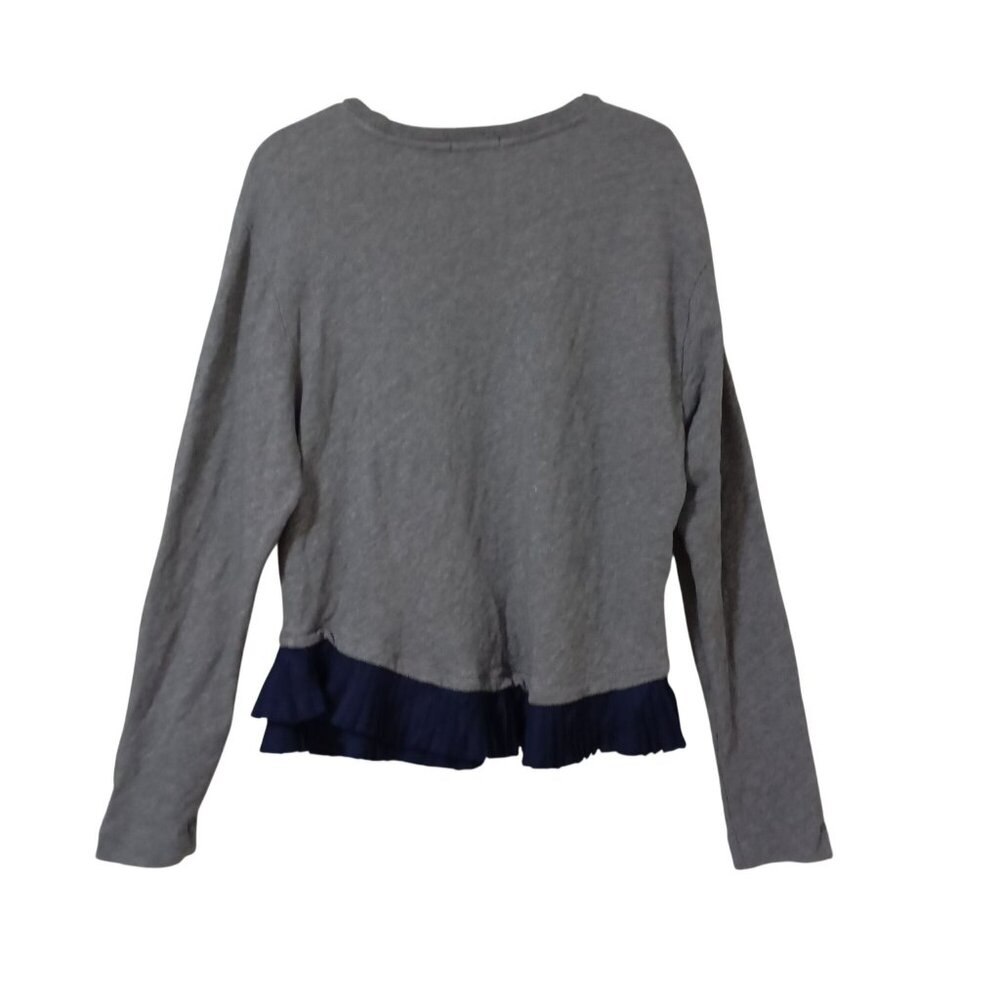 J.Crew Sweatershirt Gray Navy Ruffle Hem Long Sleeve Top XL Womens - Picture 7 of 9